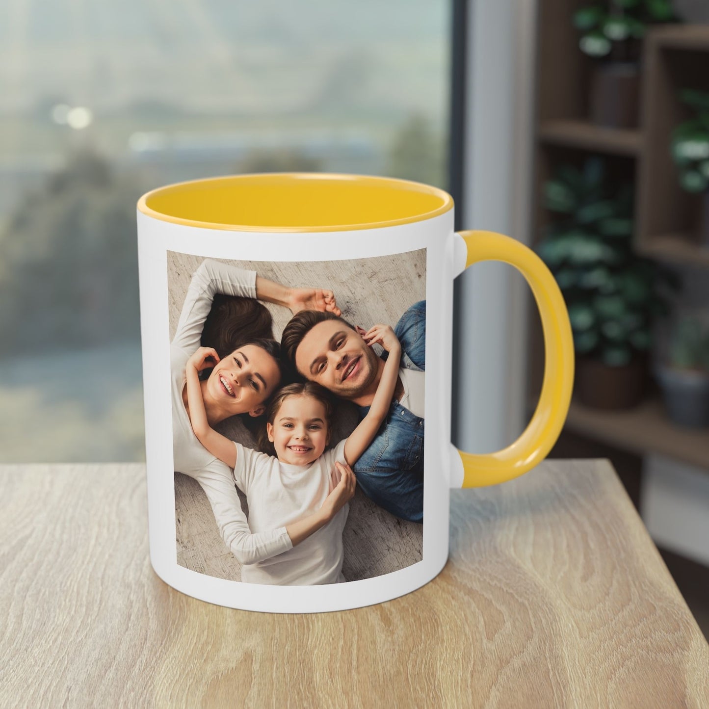 Tasse personnalisée, 325 ml Blanc/Jaune doré Motif carré Céramique Tasse à café, Cadeau personnalisé avec photo, texte ou logo