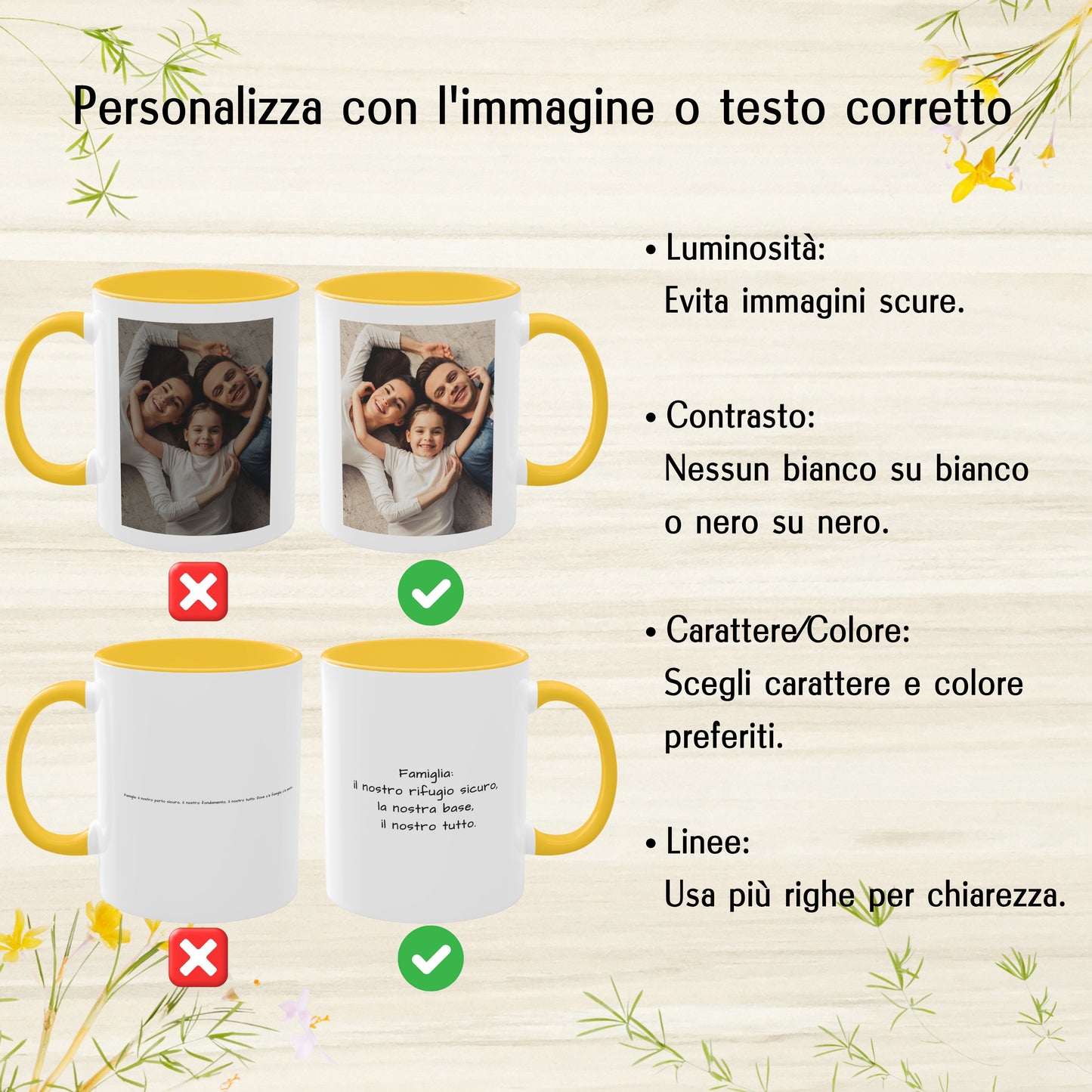 Tazza personalizzata, 325 ml Bianco/giallo dorato Design quadrato Tazza da caffè in ceramica, Regalo personalizzato con foto, testo o logo