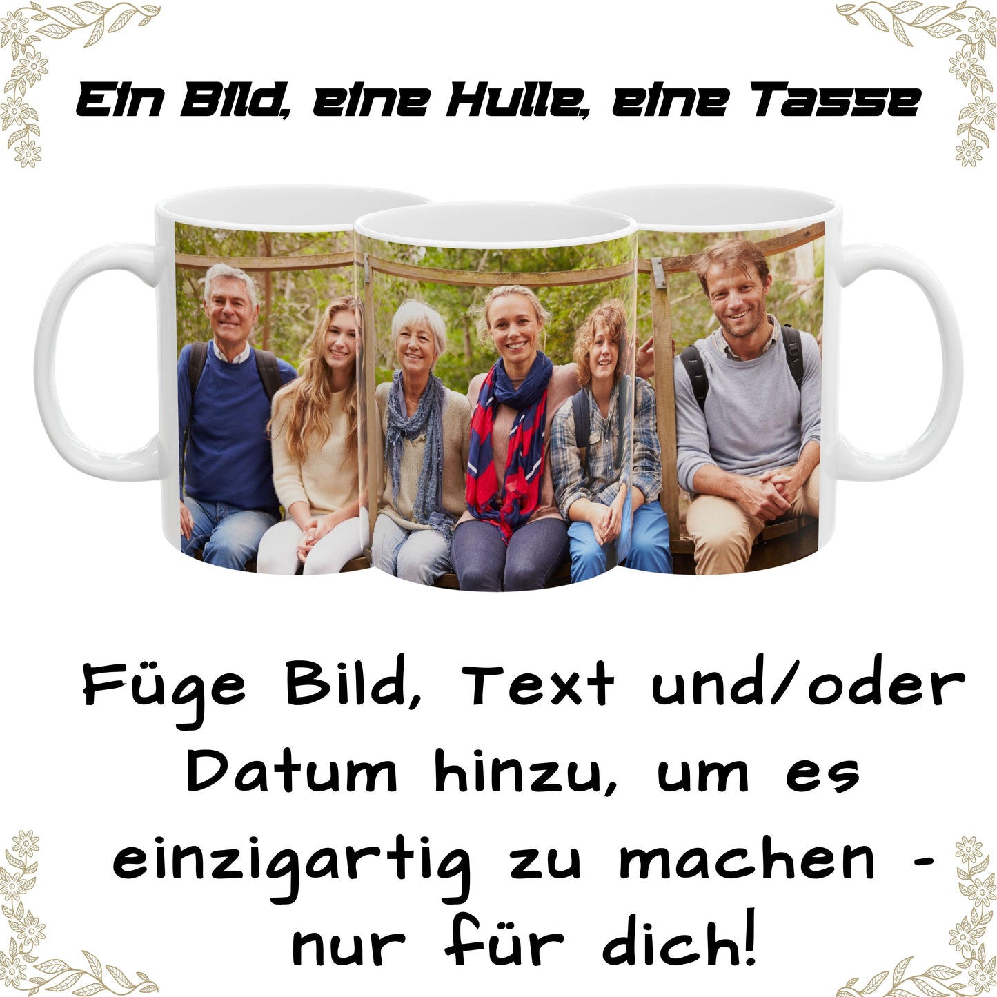 Tasse mit individuellem Design, 325ml Kaffeetasse aus Keramik, weiß, mit vollflächigem Design, personalisiertes Geschenk mit Foto, Text oder Logo