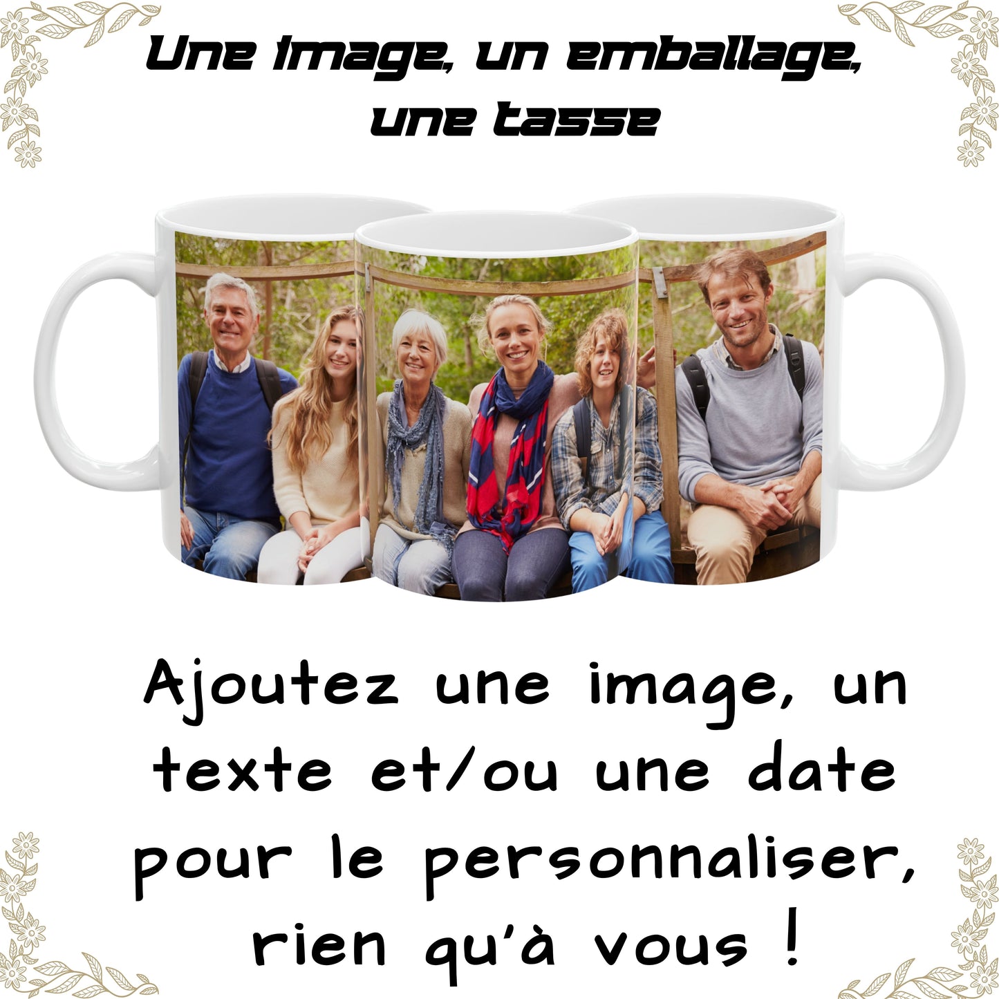 Mug personnalisé, Mug à café en céramique blanc de 325 ml avec motif enveloppant, Cadeau personnalisé avec photo, texte ou logo