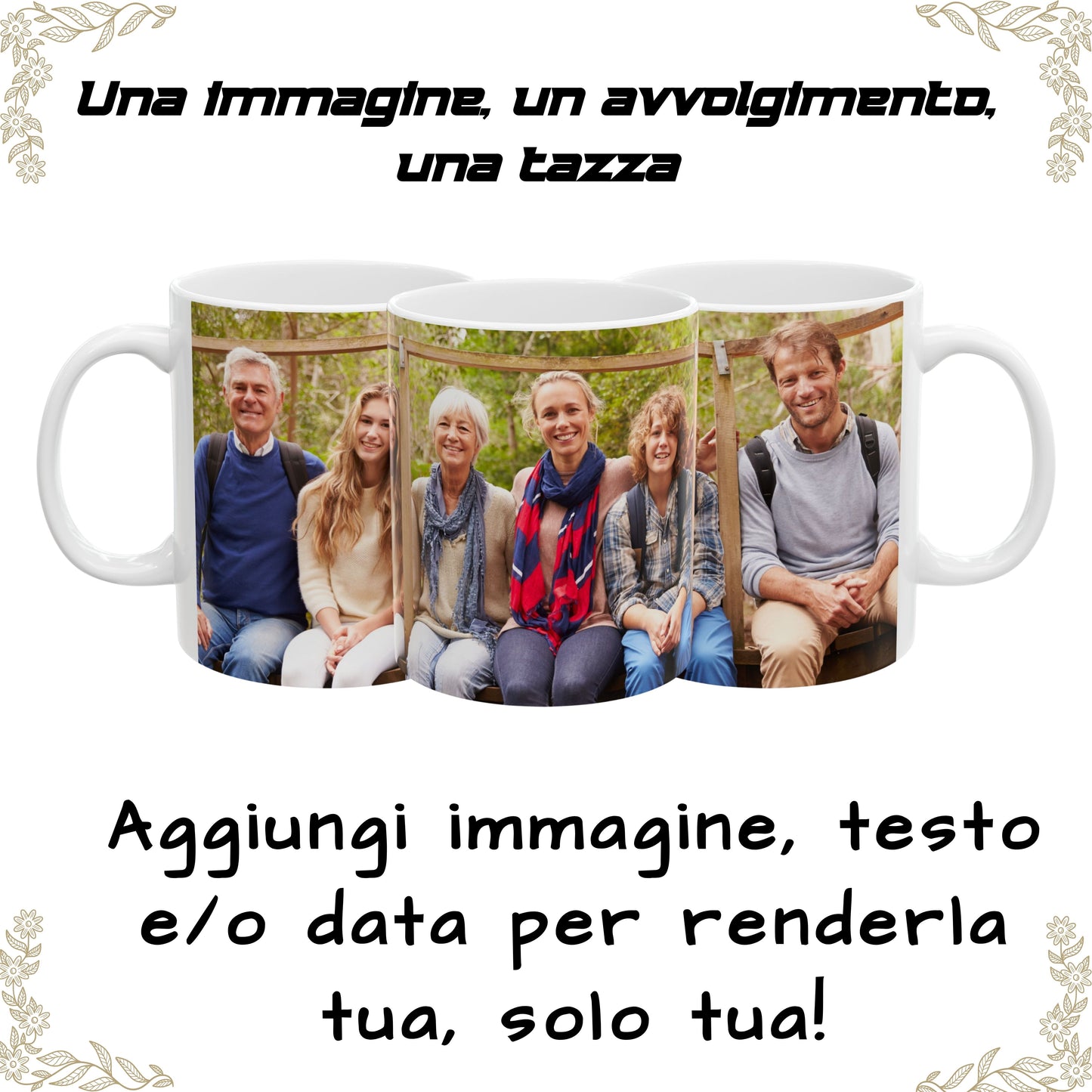 Tazza personalizzata, 325 ml Tutto bianco Design avvolgente Tazza da caffè in ceramica, Regalo personalizzato con foto, testo o logo