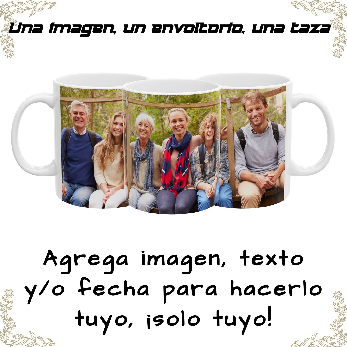 Taza personalizada, 325ml Todo blanco Diseño envolvente Cerámica Taza de café, Regalo personalizado con foto, texto o logo