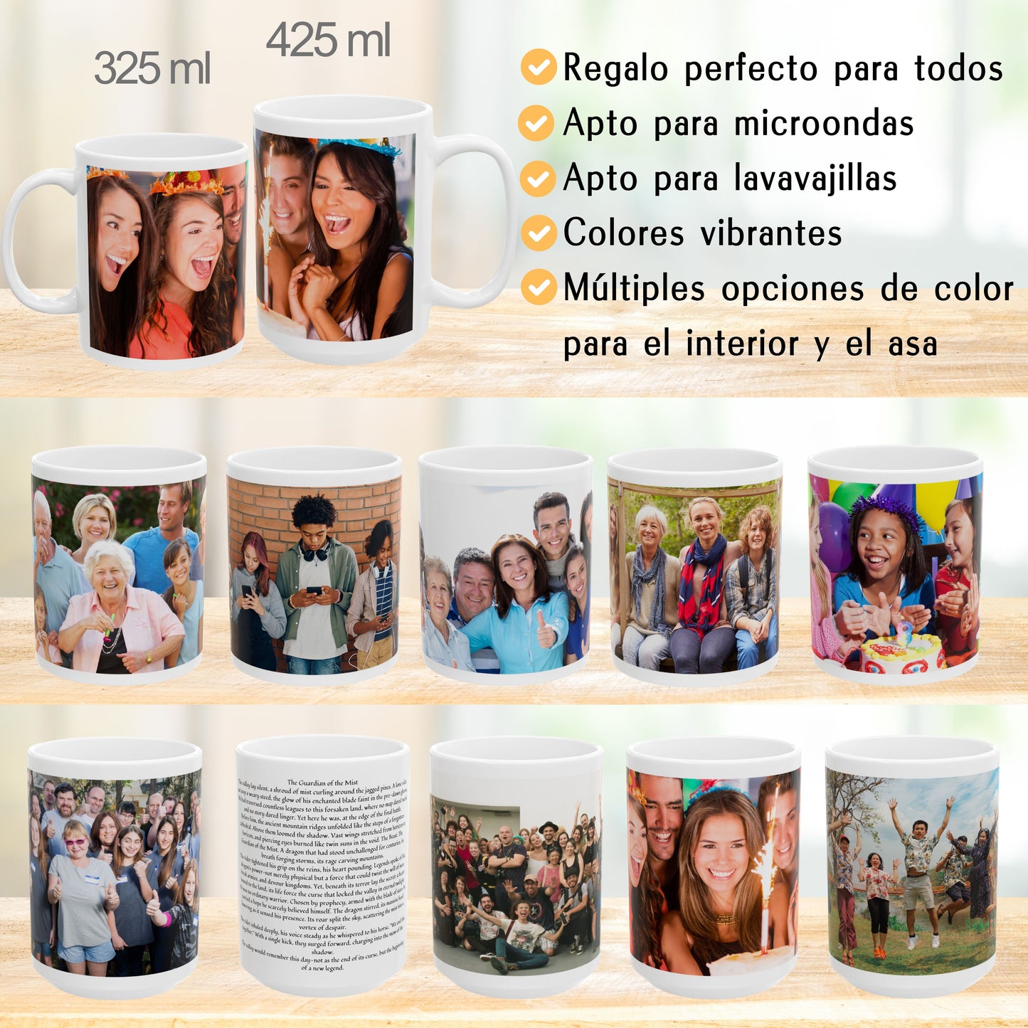 Taza personalizada, 325ml Todo blanco Diseño envolvente Cerámica Taza de café, Regalo personalizado con foto, texto o logo