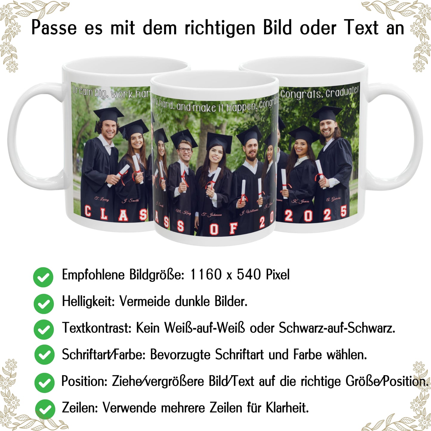 Tasse mit individuellem Design, 325ml Kaffeetasse aus Keramik, weiß, mit vollflächigem Design, personalisiertes Geschenk mit Foto, Text oder Logo