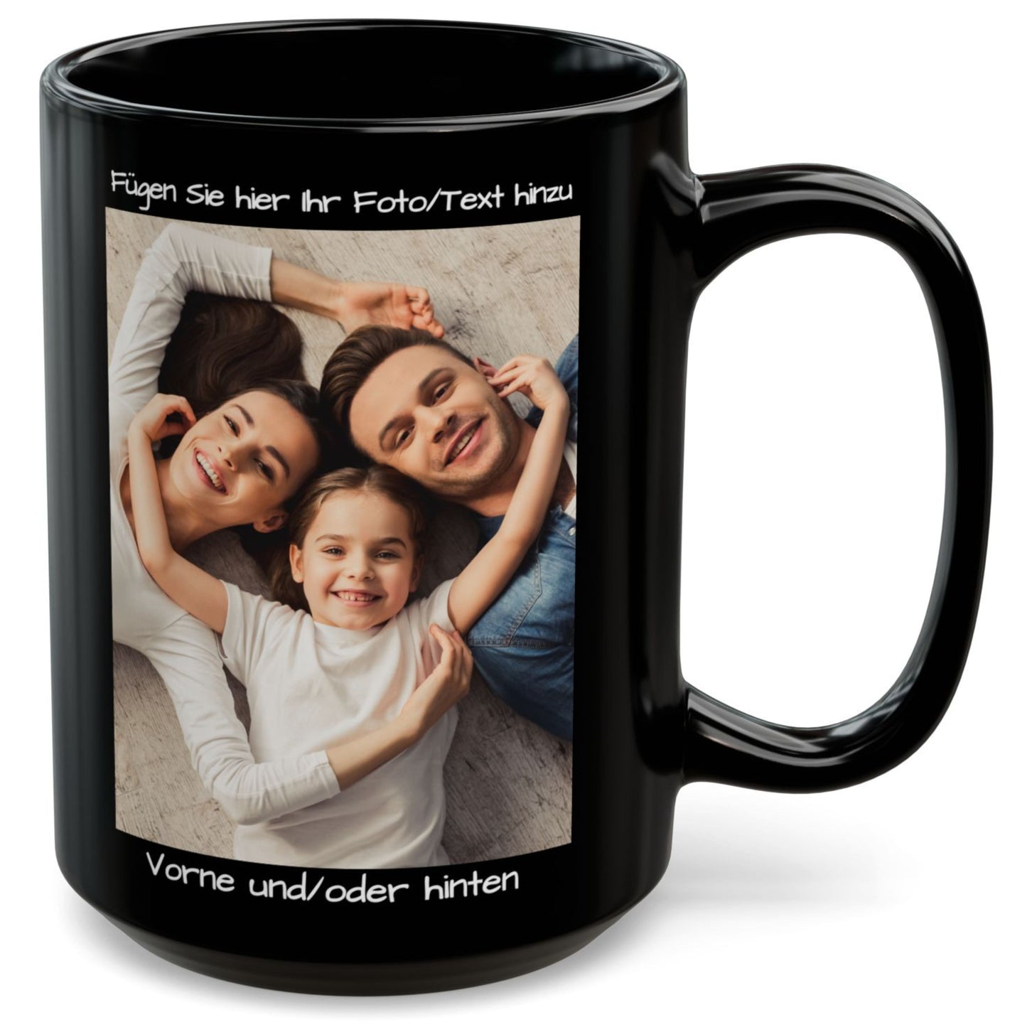 Mug personnalisé, Mug en céramique noir mat de 425 ml, Design carré, Cadeau personnalisé avec photo, texte ou logo