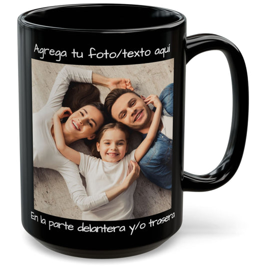 Custom Mug, 15oz All Black Square Design Ceramic Coffee Mug, Personalized Gift with Photo, Text or Logo