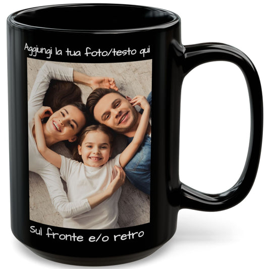 Tazza personalizzata, 425 ml Tutto nero Design quadrato Tazza da caffè in ceramica, Regalo personalizzato con foto, testo o logo
