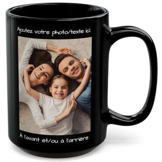 Custom Mug, 15oz All Black Square Design Ceramic Coffee Mug, Personalized Gift with Photo, Text or Logo