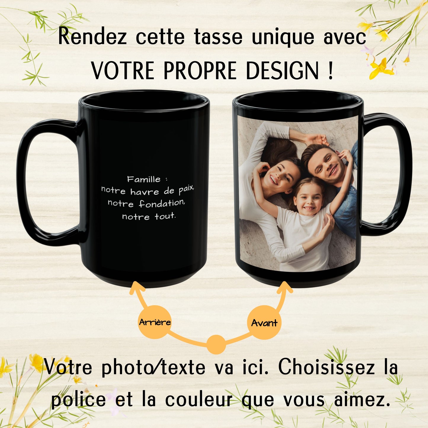 Custom Mug, 425ml All Black Square Design Ceramic Coffee Mug, Personalized Gift with Photo, Text or Logo