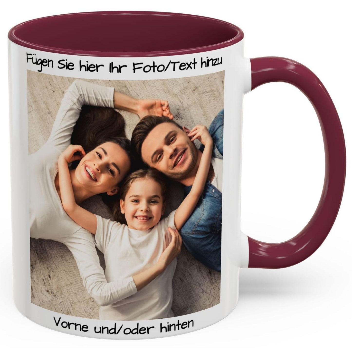Mug personnalisé, 325 ml, blanc/marron, motif carré, en céramique, cadeau personnalisé avec photo, texte ou logo