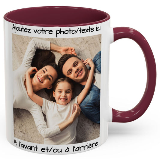 Custom Mug, 11oz White/Maroon Square Design Ceramic Coffee Mug, Personalized Gift with Photo, Text or Logo