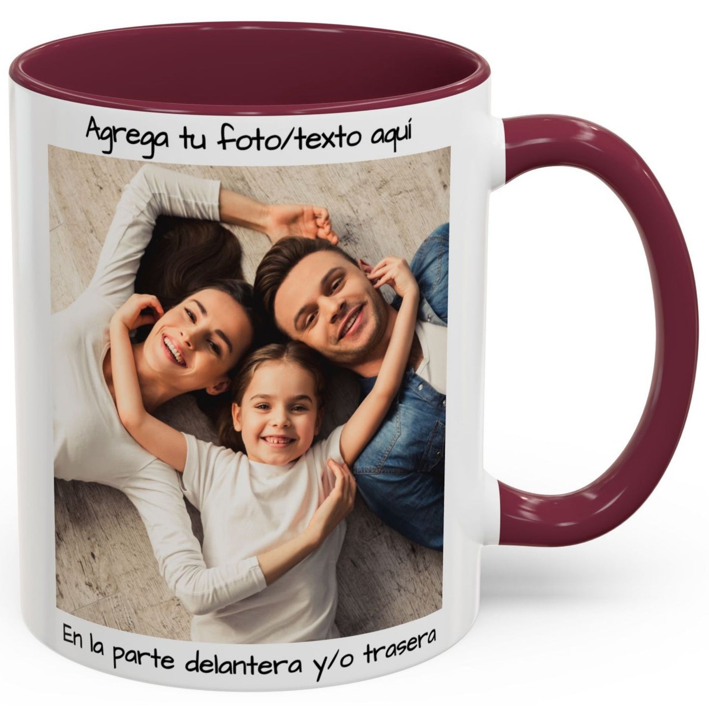 Mug personnalisé, 325ml Blanc/grenat Motif carré Céramique Mug à café, Cadeau personnalisé avec photo, texte ou logo