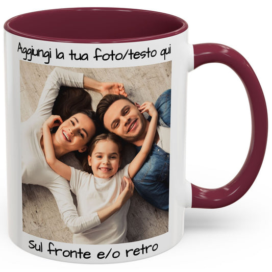 Tazza personalizzata, 325 ml Bianco/bordò Design quadrato Tazza da caffè in ceramica, Regalo personalizzato con foto, testo o logo