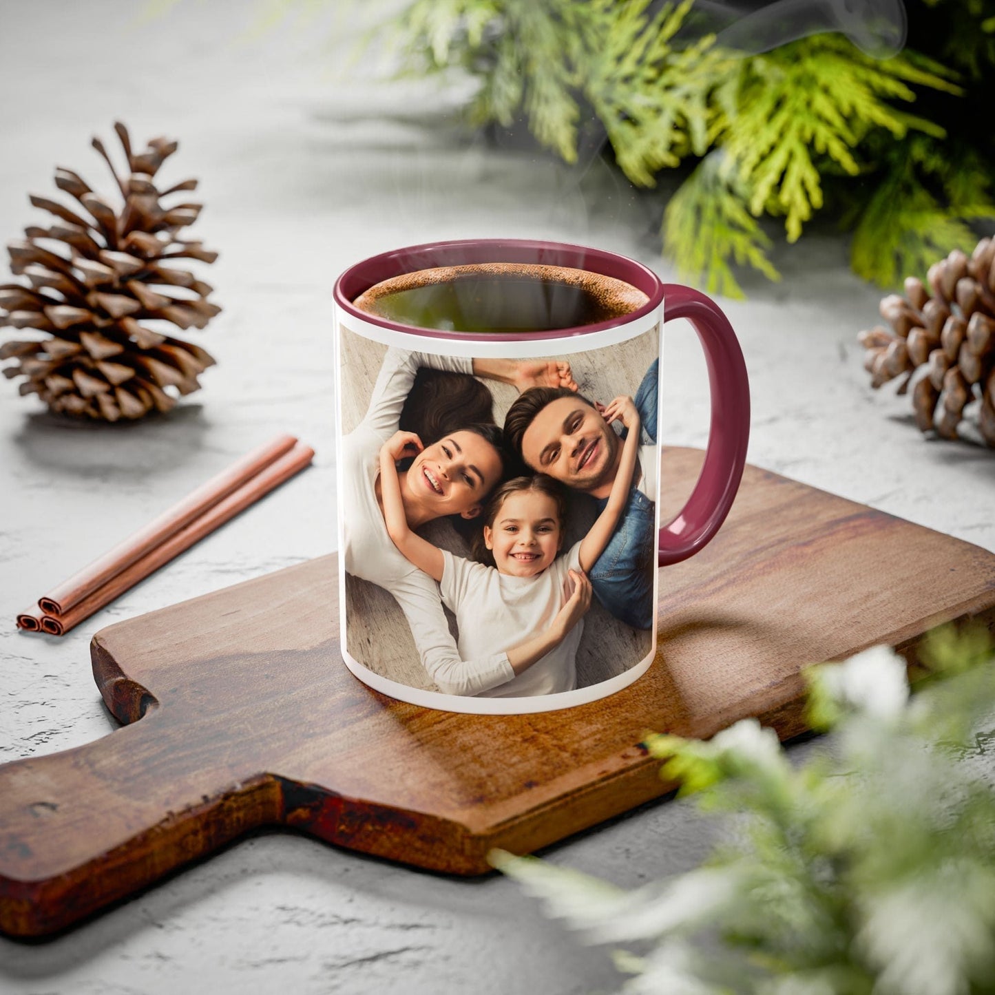 Mug personnalisé, 325 ml, blanc/marron, motif carré, en céramique, cadeau personnalisé avec photo, texte ou logo