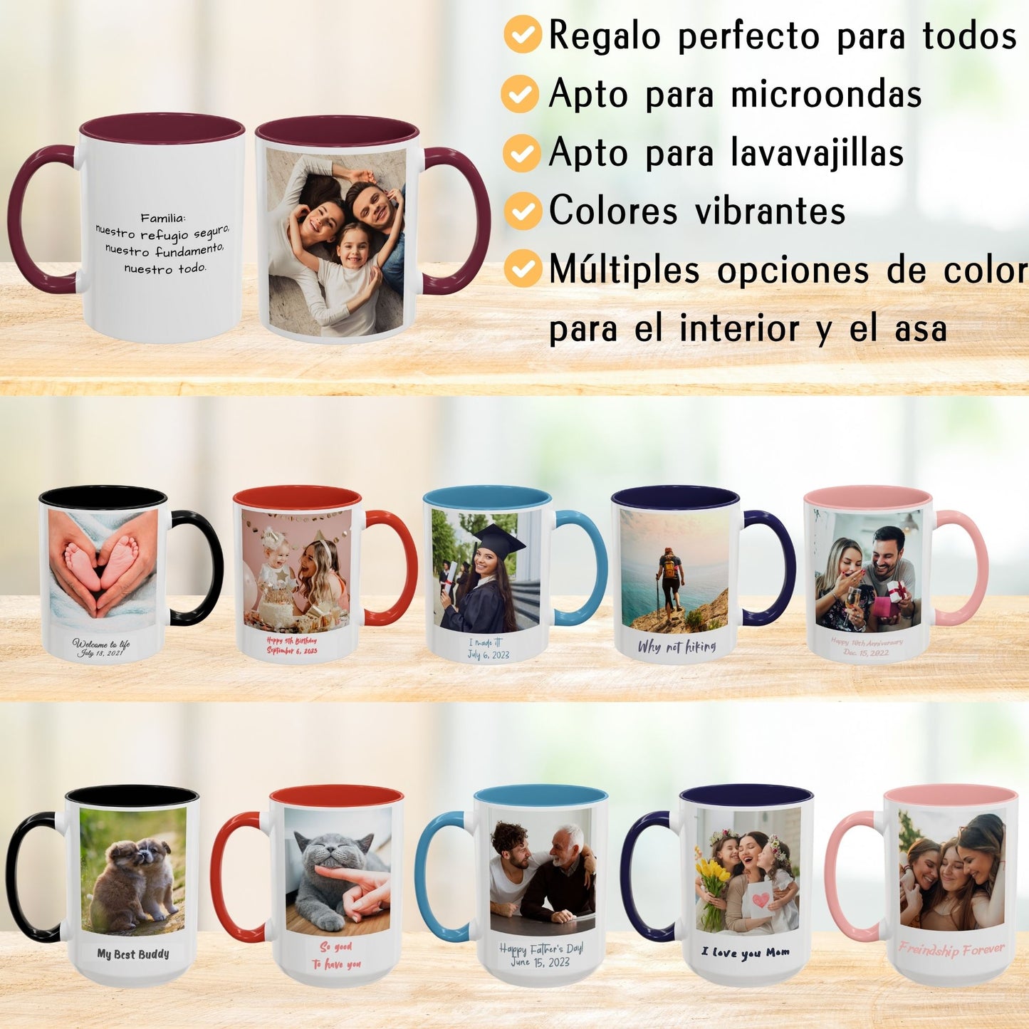 Mug personnalisé, 325ml Blanc/grenat Motif carré Céramique Mug à café, Cadeau personnalisé avec photo, texte ou logo