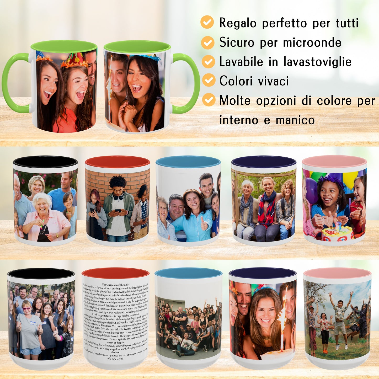 Personalisierte Tasse, 325 ml Weiß/Hellgrün Umlaufendes Design Keramik-Kaffeetasse, Personalisiertes Geschenk mit Foto, Text oder Logo