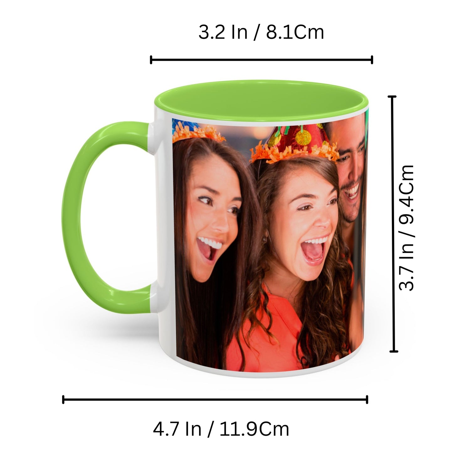 Personalisierte Tasse, weiß/hellgrün, 325 ml, Geschenkidee mit Foto, Text oder Logo, Rundum-Design