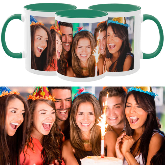 Tazza personalizzata, 325 ml Bianco/verde Design avvolgente Tazza da caffè in ceramica, Regalo personalizzato con foto, testo o logo