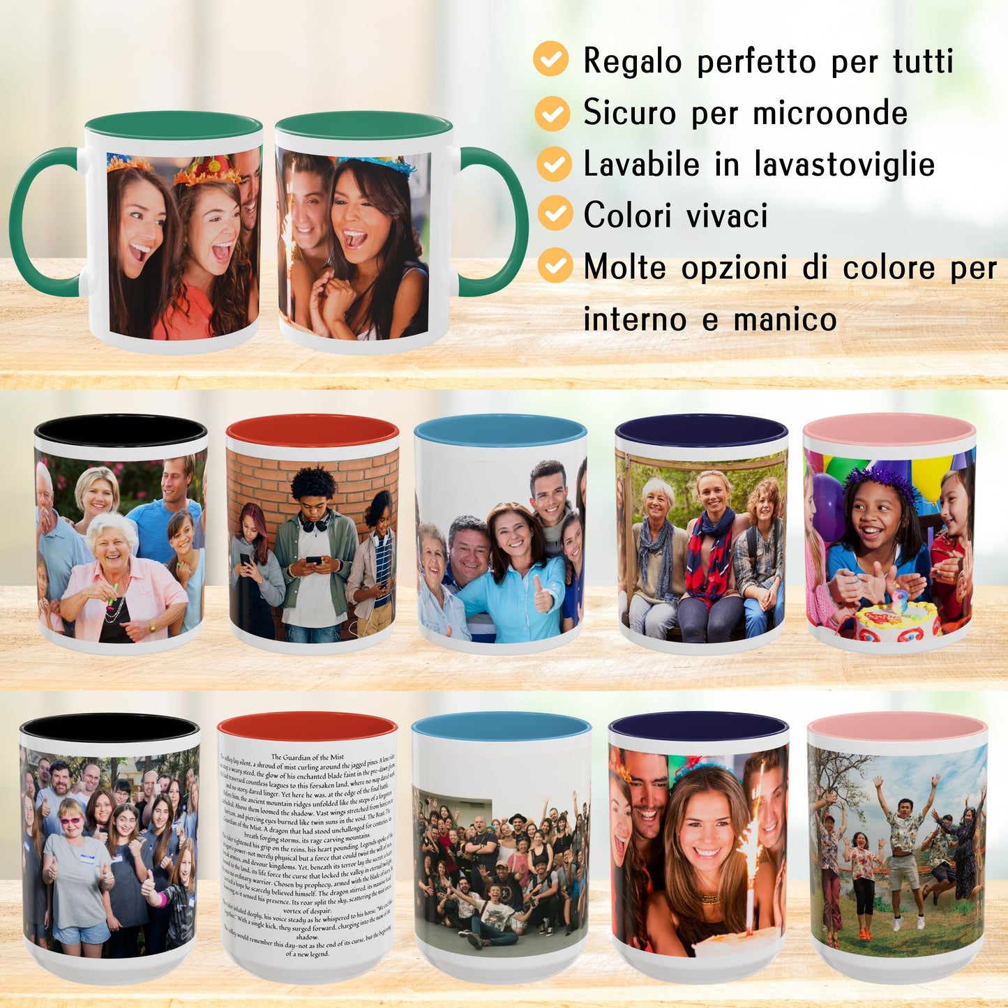 Tazza personalizzata, 325 ml Bianco/verde Design avvolgente Tazza da caffè in ceramica, Regalo personalizzato con foto, testo o logo