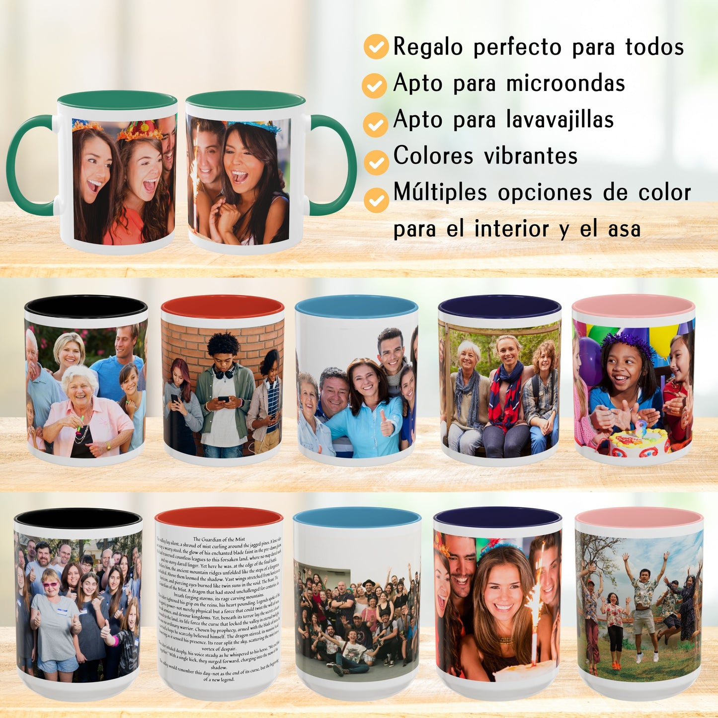 Personalisierte Tasse, 325ml Weiß/Grün Umlaufendes Design Keramik Kaffeetasse, Personalisiertes Geschenk mit Foto, Text oder Logo