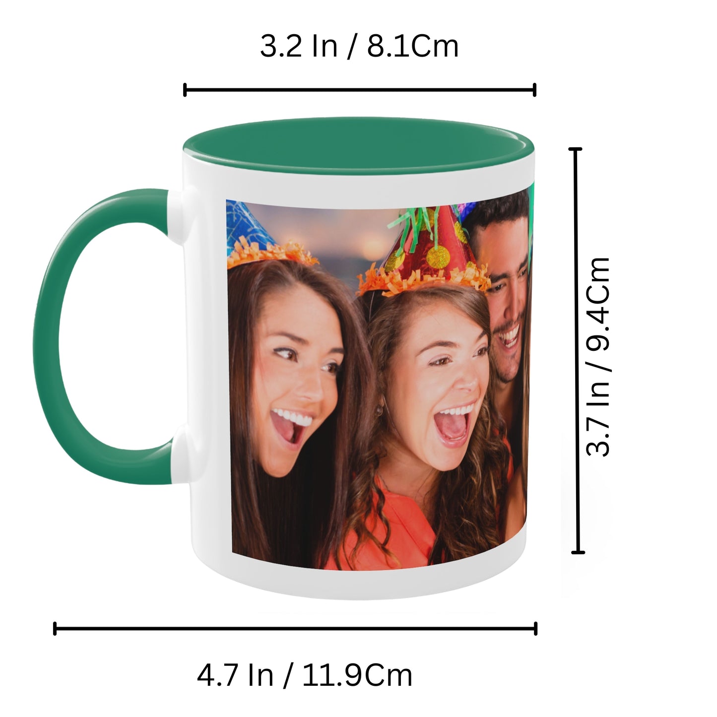 Personalisierte Tasse, 325ml Weiß/Grün Umlaufendes Design Keramik Kaffeetasse, Personalisiertes Geschenk mit Foto, Text oder Logo