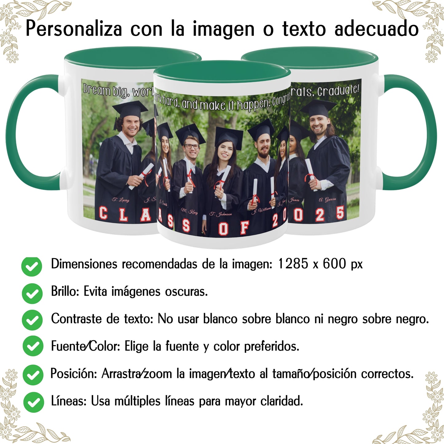 Personalisierte Tasse, 325ml Weiß/Grün Umlaufendes Design Keramik Kaffeetasse, Personalisiertes Geschenk mit Foto, Text oder Logo