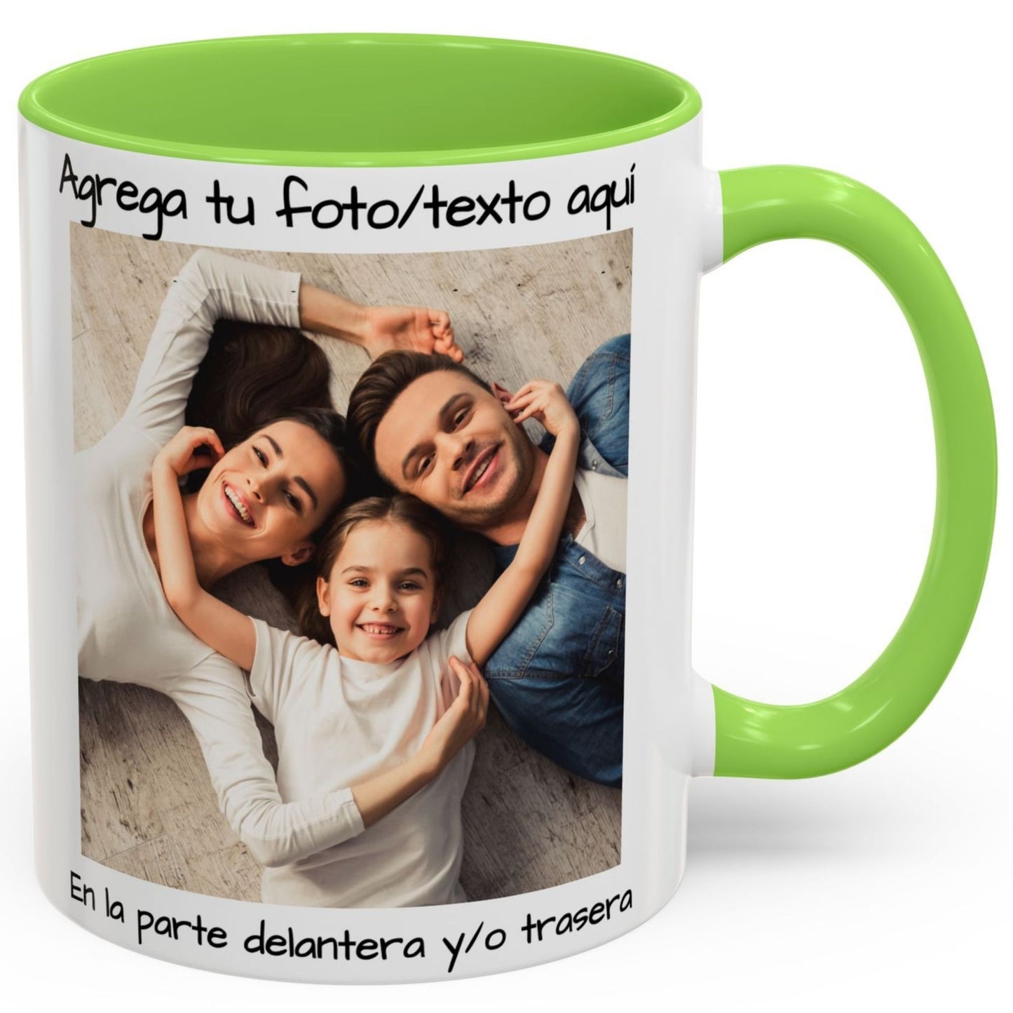 Tasse personnalisée, 325ml Blanc/vert clair Design carré Céramique Tasse à café, Cadeau personnalisé avec photo, texte ou logo