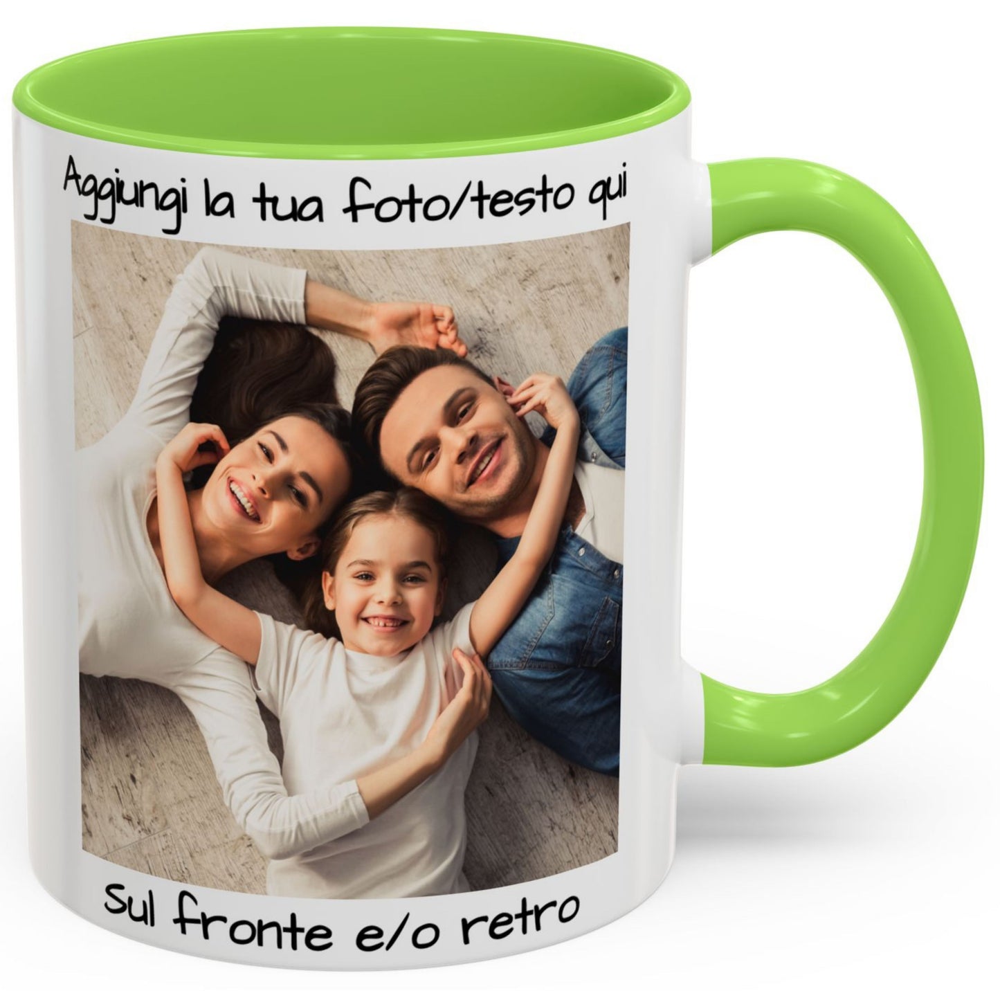 Tazza personalizzata, 325 ml Bianco/verde chiaro Design quadrato Tazza da caffè in ceramica, Regalo personalizzato con foto, testo o logo