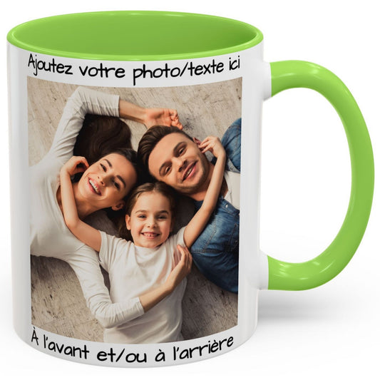 Custom Mug, 11oz White/Light Green Square Design Ceramic Coffee Mug, Personalized Gift with Photo, Text or Logo