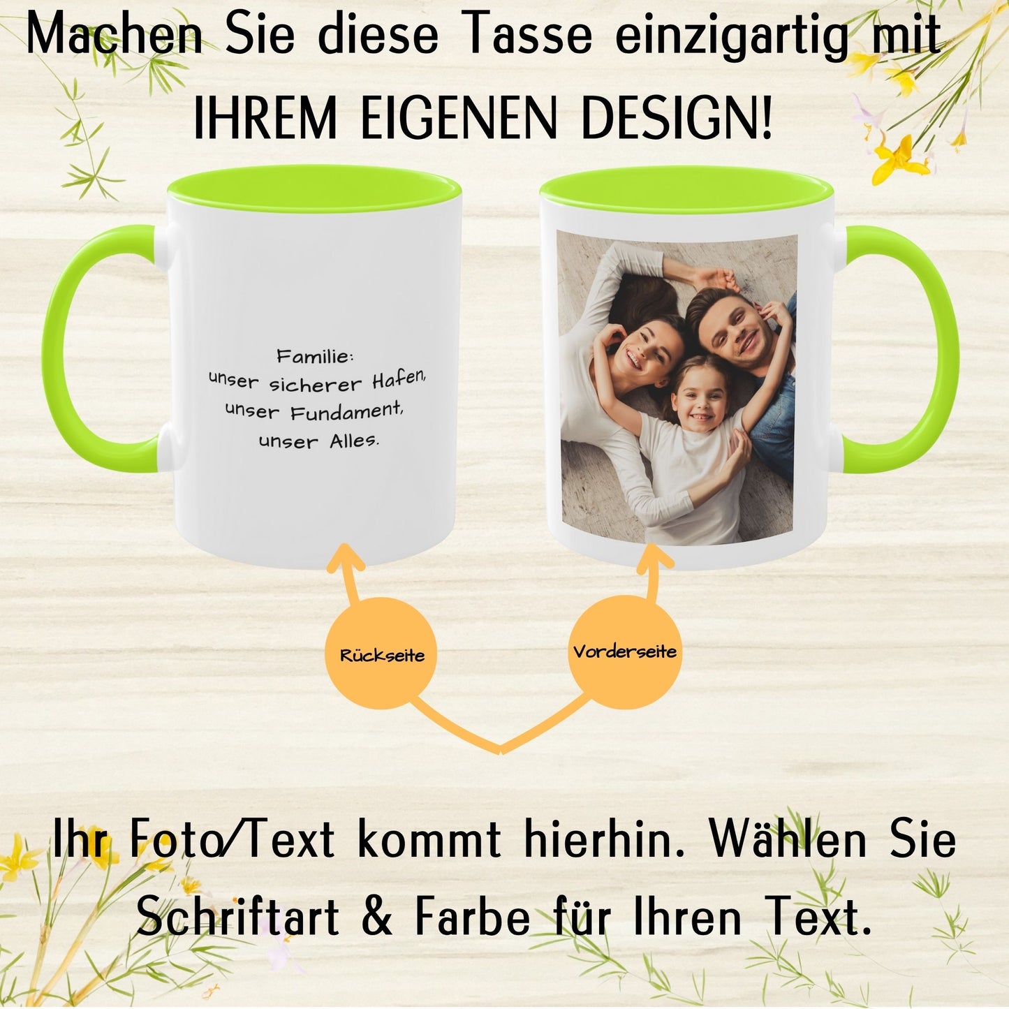 Custom Mug, 325ml White/Light Green Square Design Ceramic Coffee Mug, Personalized Gift with Photo, Text or Logo