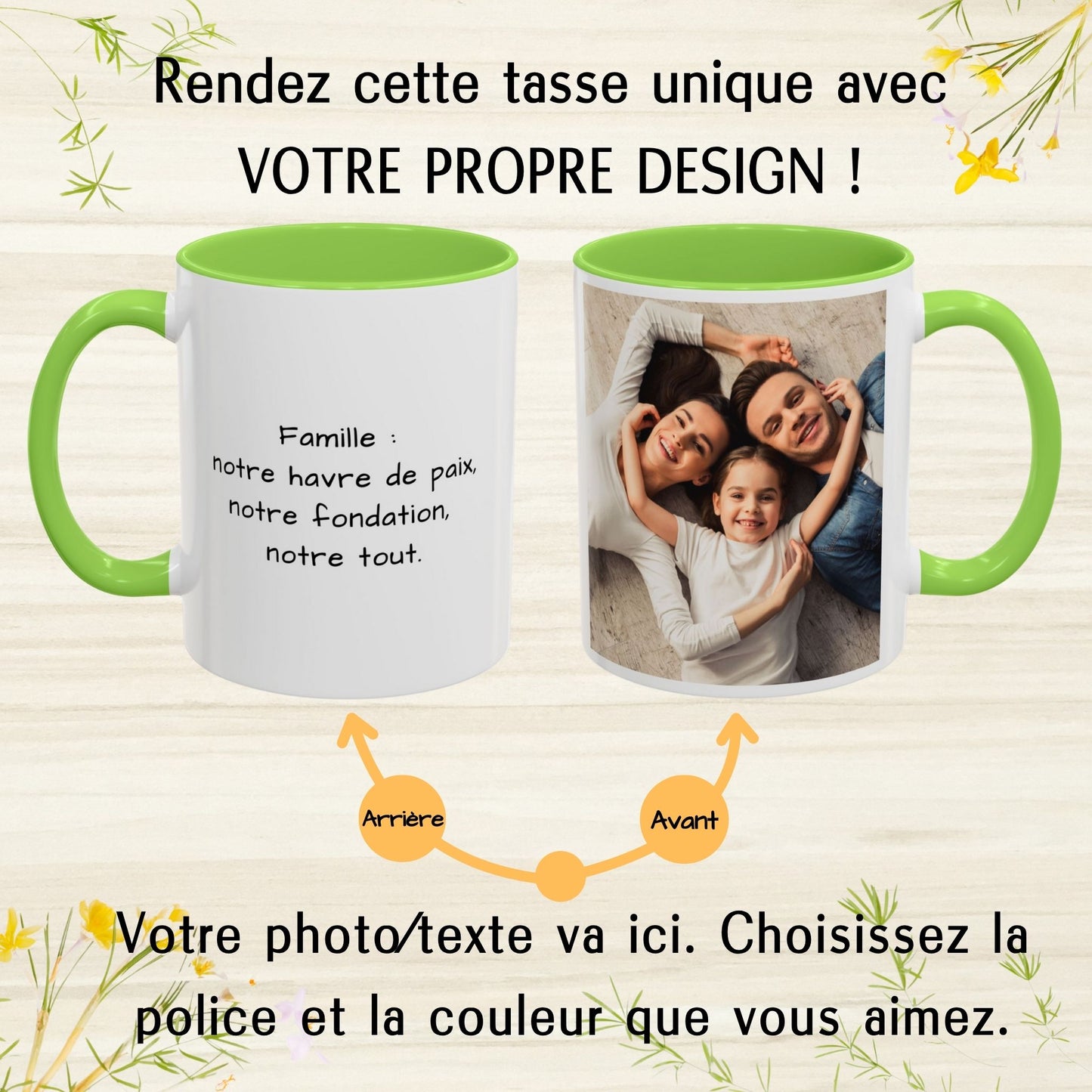 Custom Mug, 325ml White/Light Green Square Design Ceramic Coffee Mug, Personalized Gift with Photo, Text or Logo