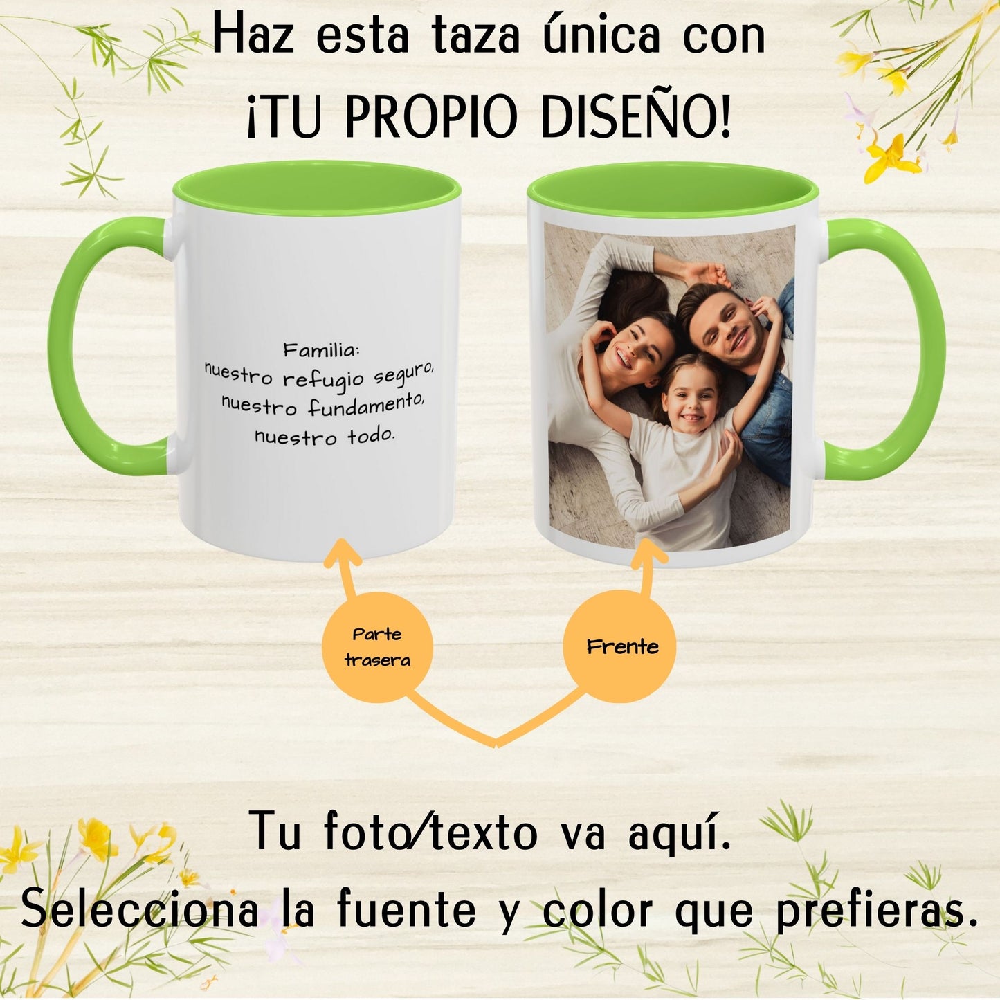 Tasse personnalisée, 325ml Blanc/vert clair Design carré Céramique Tasse à café, Cadeau personnalisé avec photo, texte ou logo