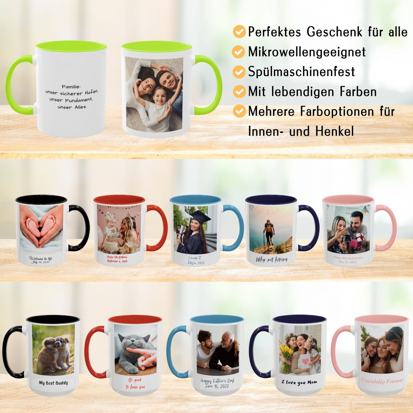 Custom Mug, 325ml White/Light Green Square Design Ceramic Coffee Mug, Personalized Gift with Photo, Text or Logo