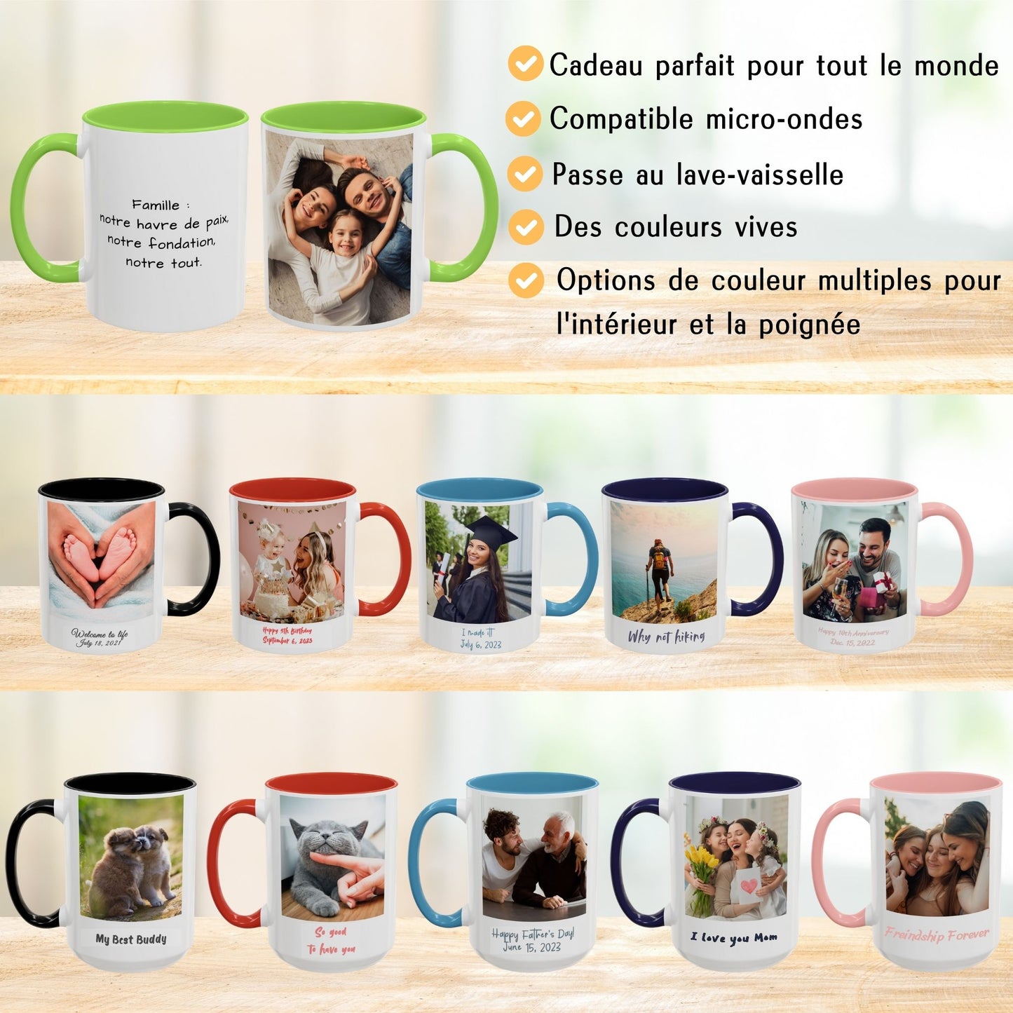 Custom Mug, 325ml White/Light Green Square Design Ceramic Coffee Mug, Personalized Gift with Photo, Text or Logo