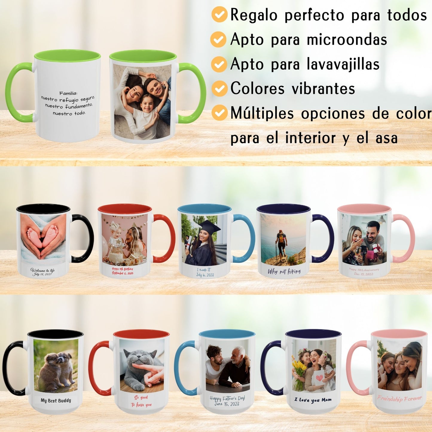 Tasse personnalisée, 325ml Blanc/vert clair Design carré Céramique Tasse à café, Cadeau personnalisé avec photo, texte ou logo