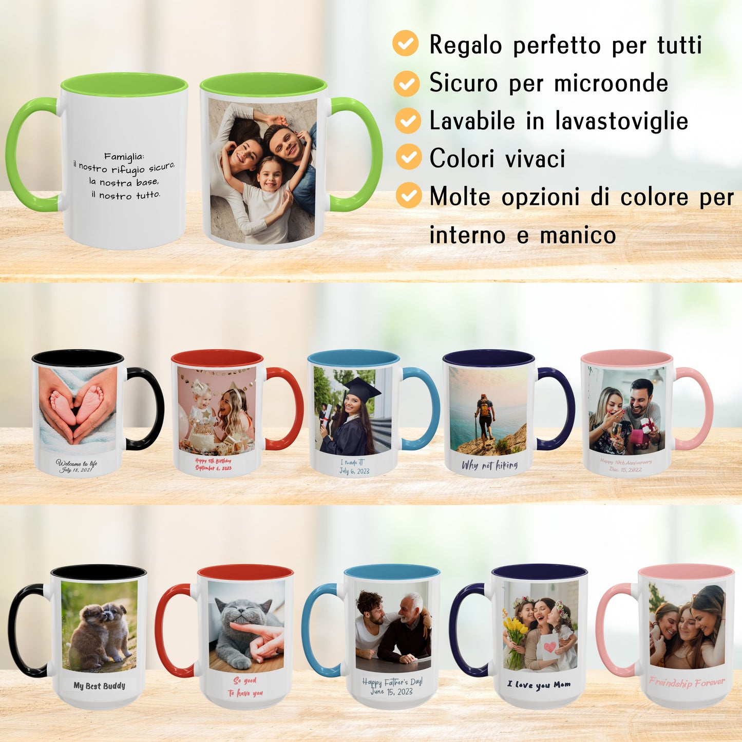 Tazza personalizzata, 325 ml Bianco/verde chiaro Design quadrato Tazza da caffè in ceramica, Regalo personalizzato con foto, testo o logo