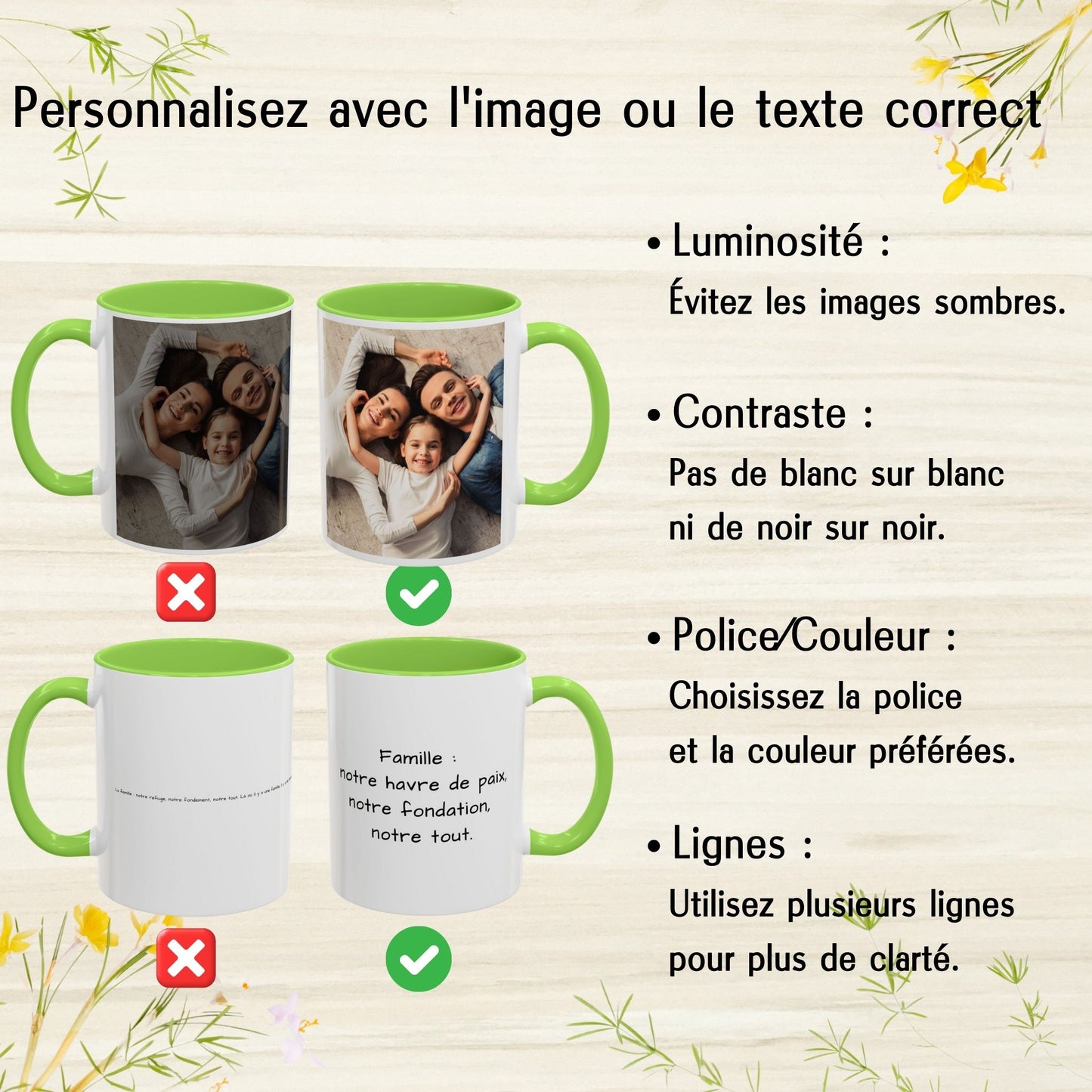 Custom Mug, 325ml White/Light Green Square Design Ceramic Coffee Mug, Personalized Gift with Photo, Text or Logo