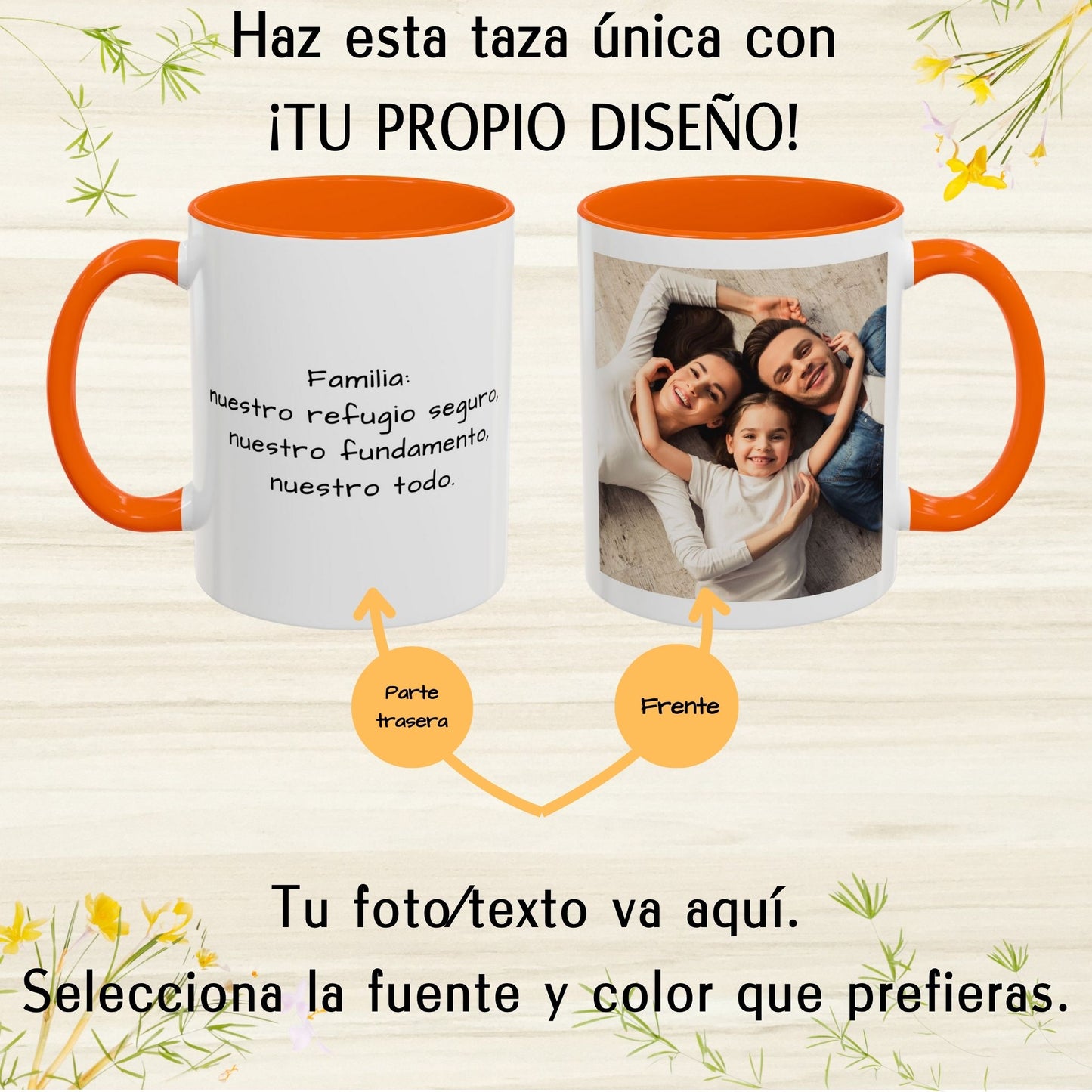 Tasse personnalisée, 325 ml Blanc/orange Design carré Céramique, Cadeau personnalisé avec photo, texte ou logo