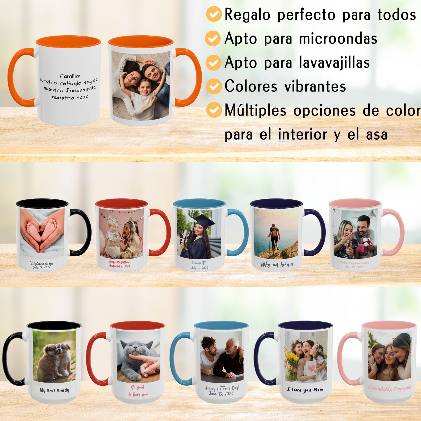Tasse personnalisée, 325 ml Blanc/orange Design carré Céramique, Cadeau personnalisé avec photo, texte ou logo