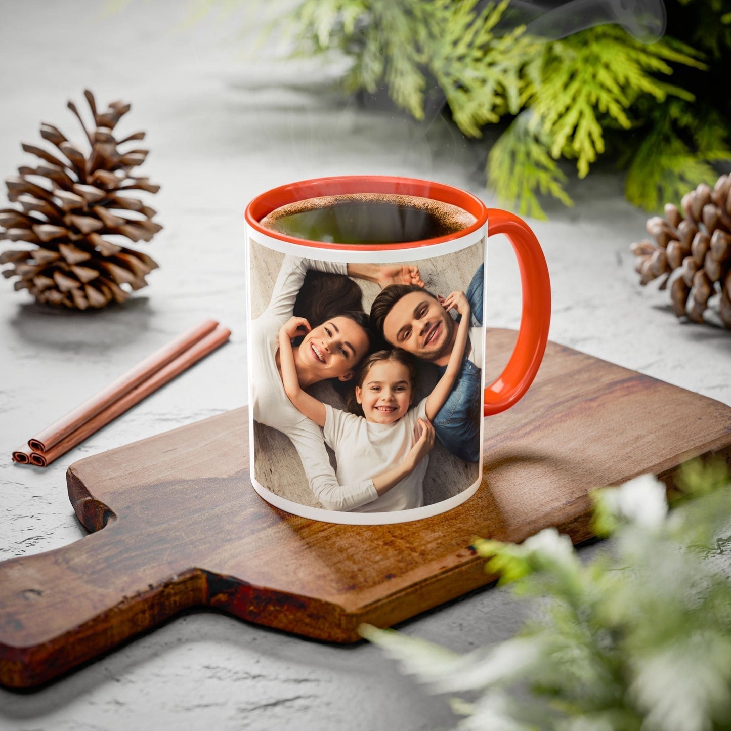 Tasse personnalisée, 325 ml Blanc/orange Design carré Céramique, Cadeau personnalisé avec photo, texte ou logo
