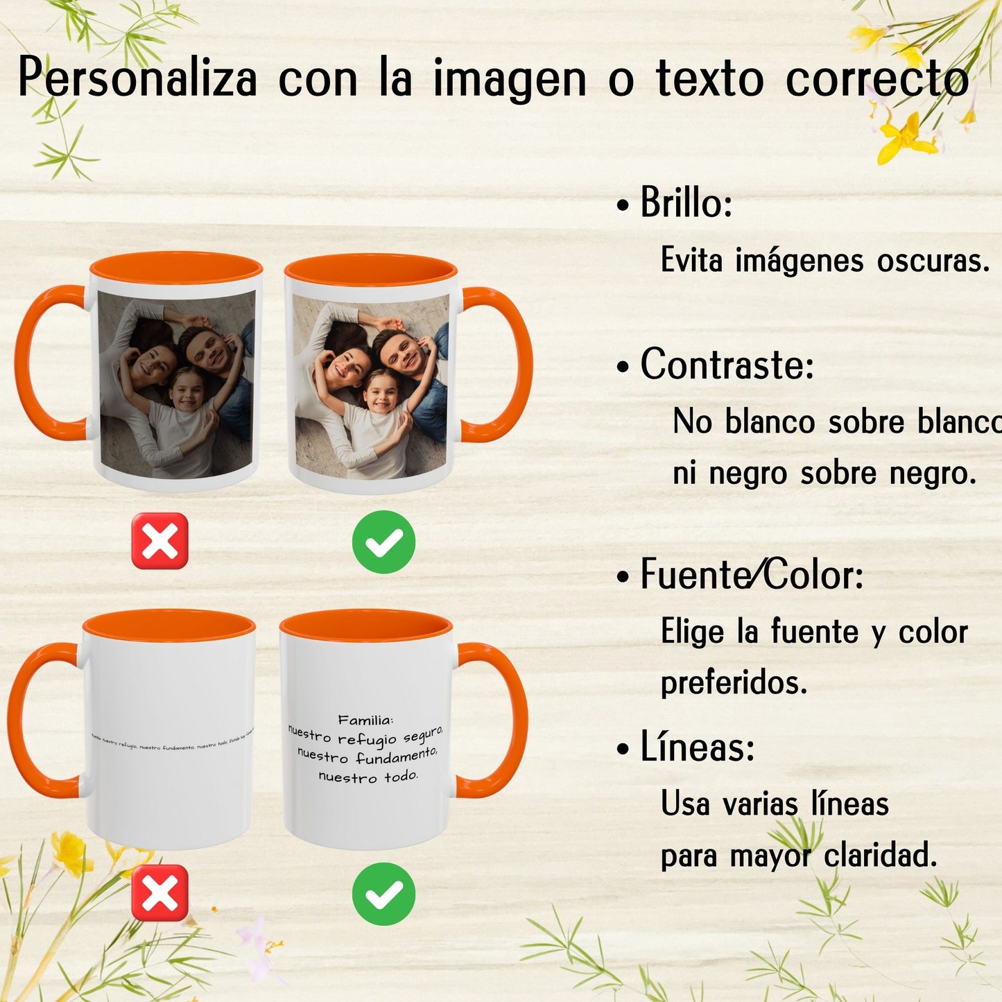Tasse personnalisée, 325 ml Blanc/orange Design carré Céramique, Cadeau personnalisé avec photo, texte ou logo