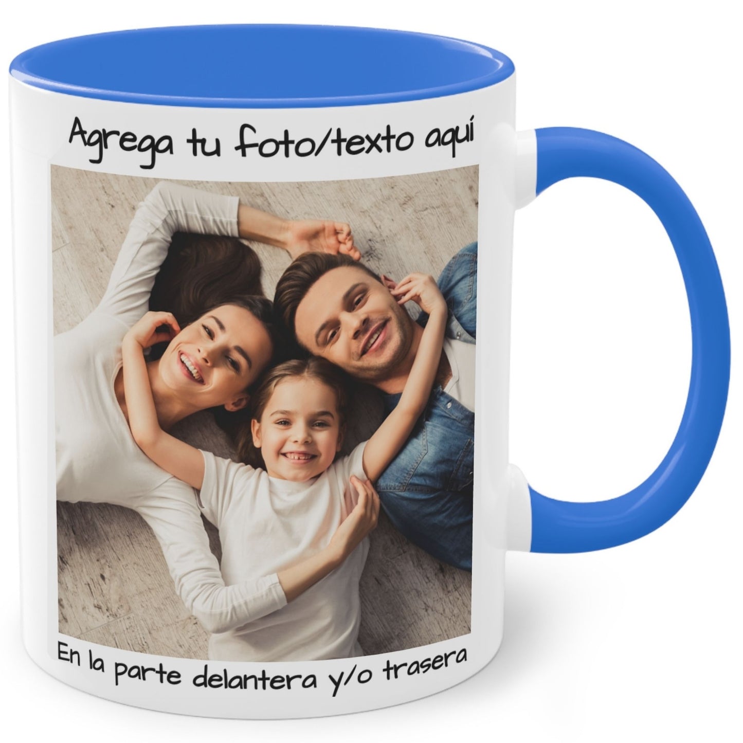 Tasse personnalisée, 325ml Blanc/bleu Cambridge Design carré Céramique Tasse à café, Cadeau personnalisé avec photo, texte ou logo