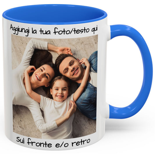 Tazza personalizzata, 325 ml Bianco/blu Cambridge Design quadrato Tazza da caffè in ceramica, Regalo personalizzato con foto, testo o logo