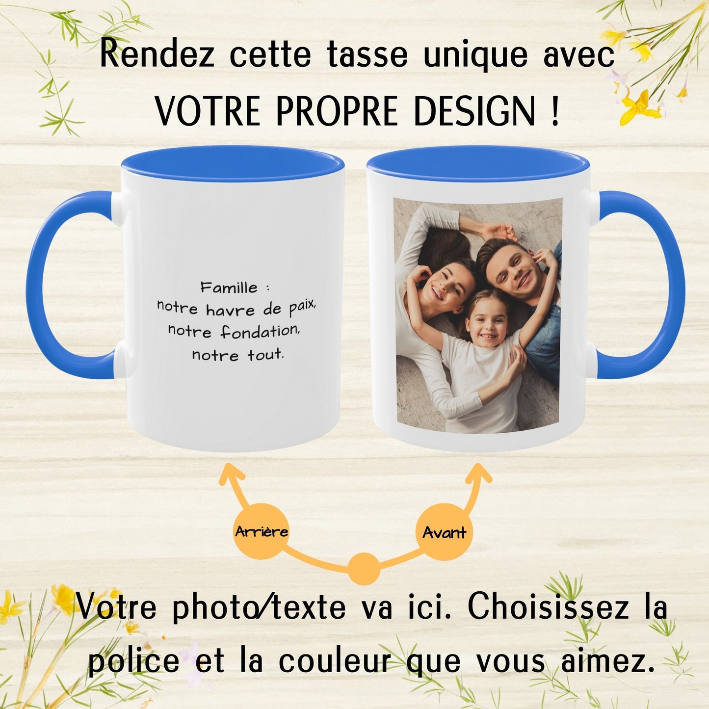 Custom Mug, 325ml White/Cambridge Blue Square Design Ceramic Coffee Mug, Personalized Gift with Photo, Text or Logo