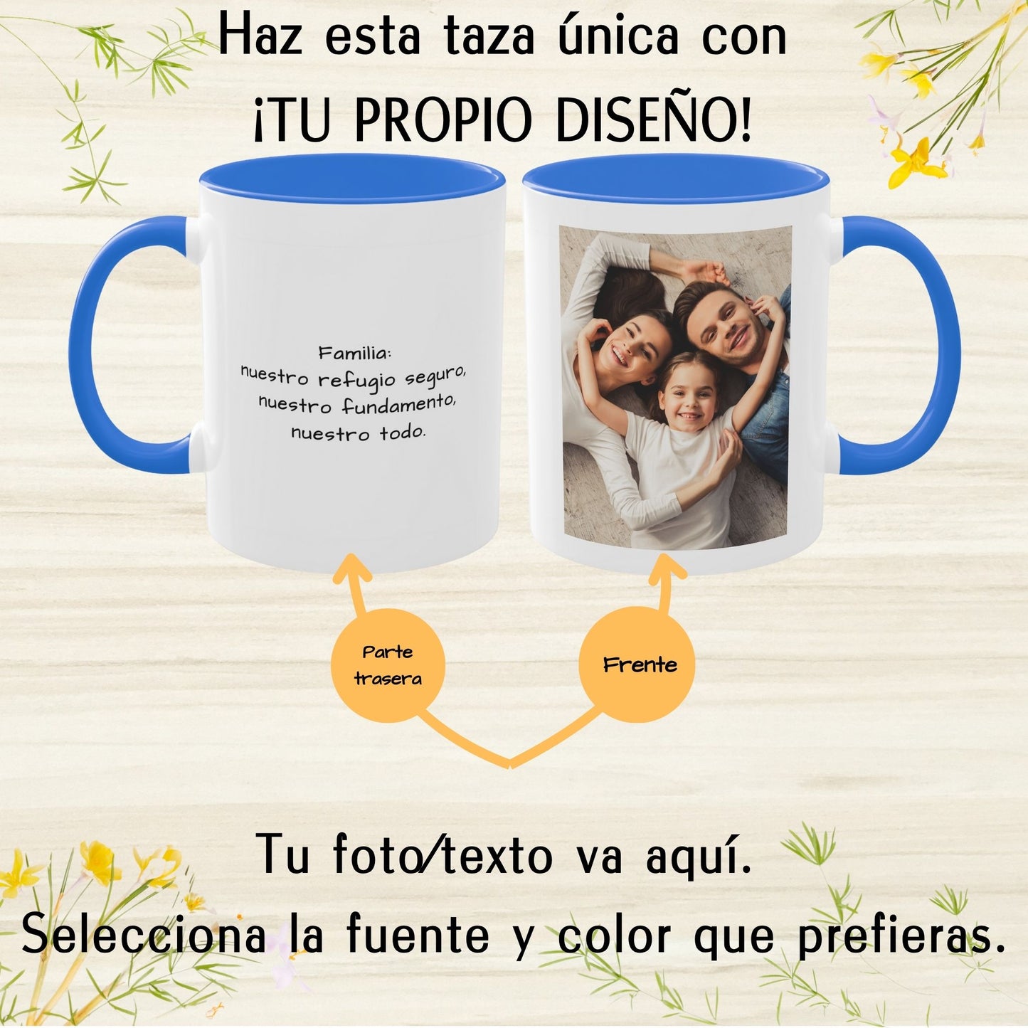 Tasse personnalisée, 325ml Blanc/bleu Cambridge Design carré Céramique Tasse à café, Cadeau personnalisé avec photo, texte ou logo