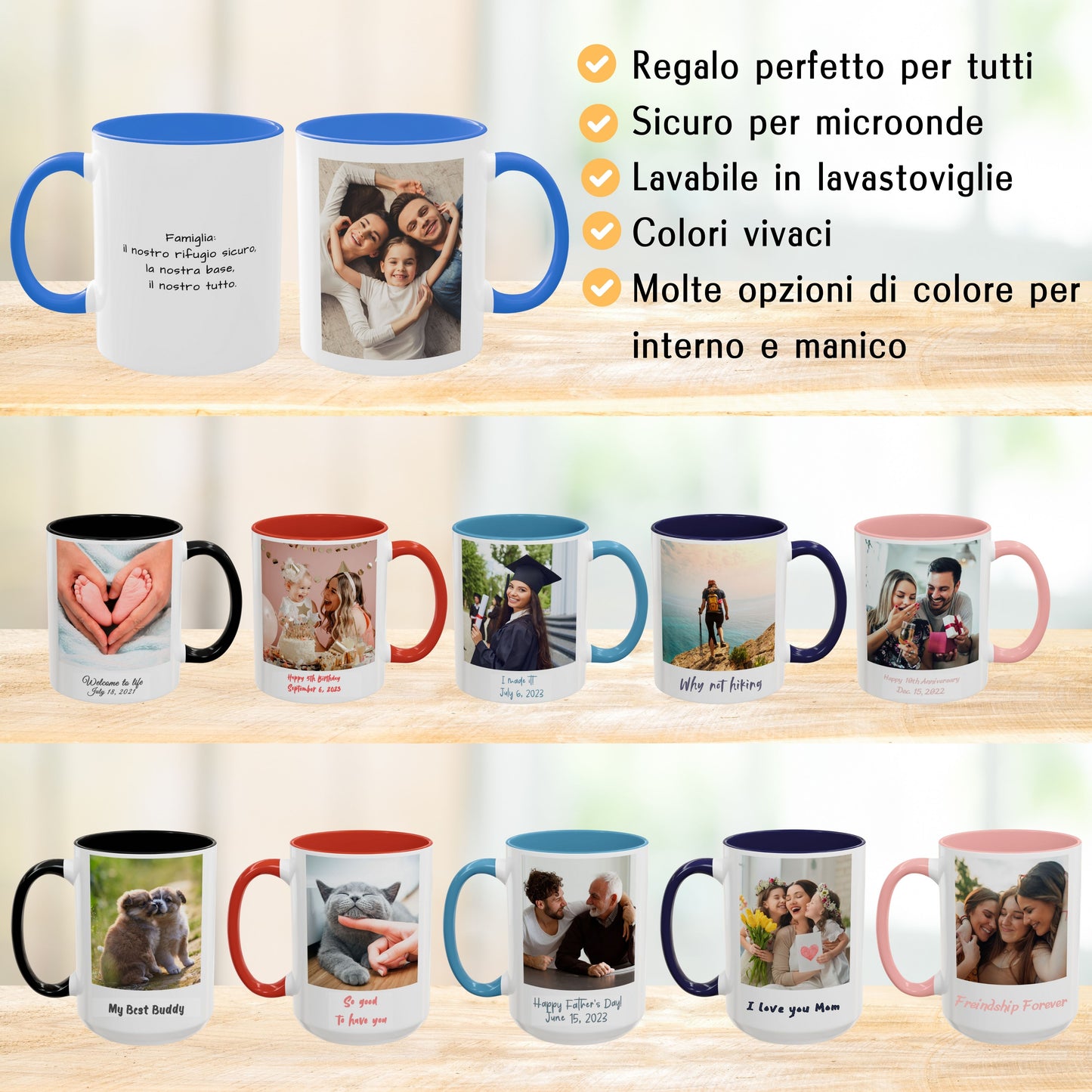 Tazza personalizzata, 325 ml Bianco/blu Cambridge Design quadrato Tazza da caffè in ceramica, Regalo personalizzato con foto, testo o logo