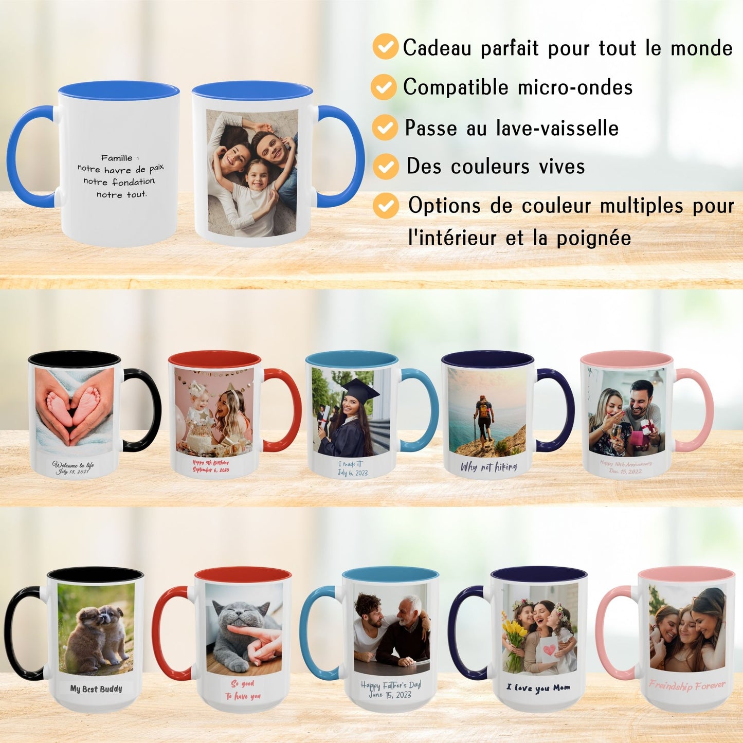 Custom Mug, 325ml White/Cambridge Blue Square Design Ceramic Coffee Mug, Personalized Gift with Photo, Text or Logo
