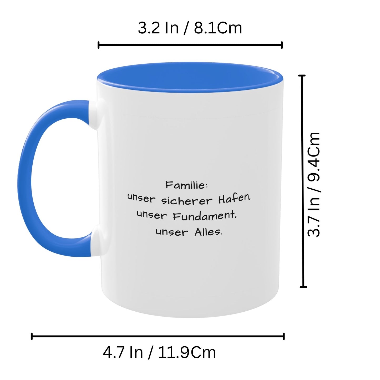 Personalisierte Tasse, weiß/Cambridge-Blau, 325 ml, Geschenkidee mit Foto, Text oder Logo, quadratisches Design