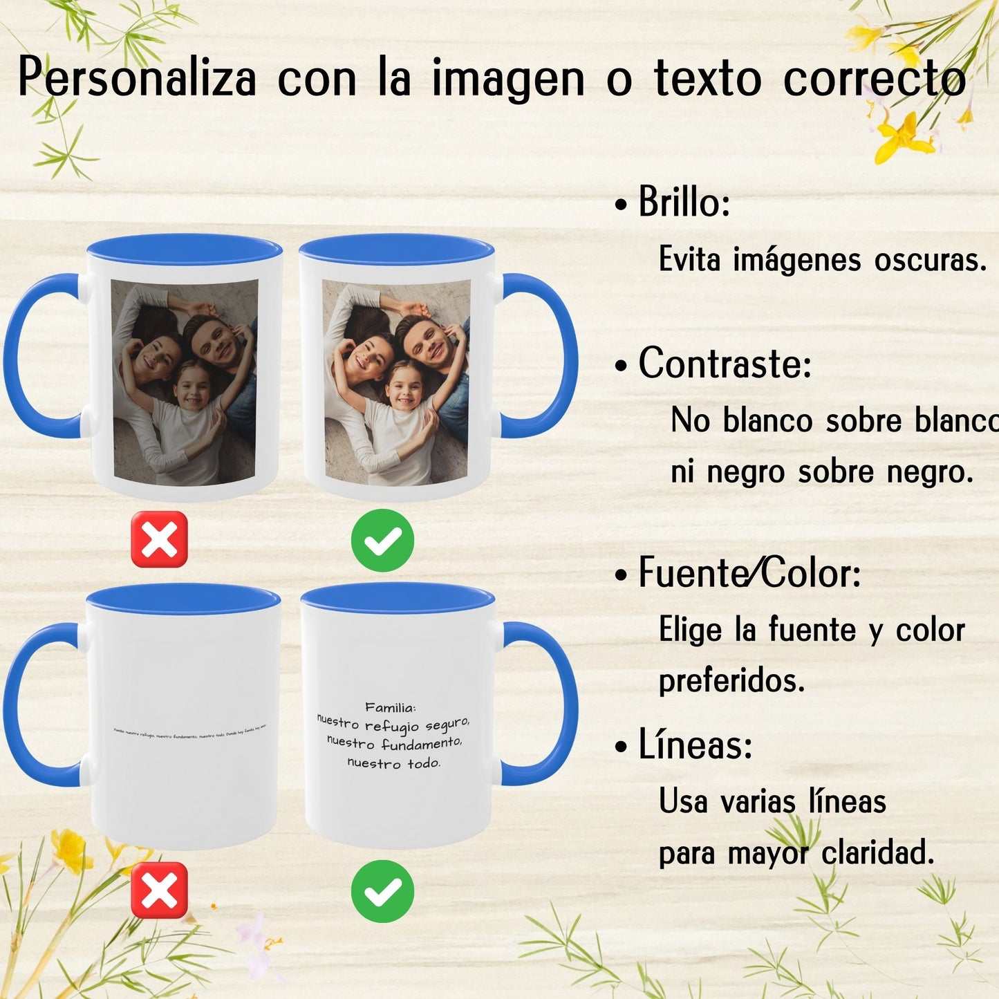 Tasse personnalisée, 325ml Blanc/bleu Cambridge Design carré Céramique Tasse à café, Cadeau personnalisé avec photo, texte ou logo