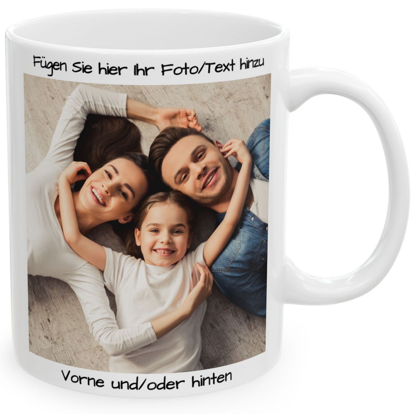 Tasse nach Wunsch, 325ml, reinweißer, quadratischer Keramik-Kaffeebecher, personalisiertes Geschenk mit Foto, Text oder Logo